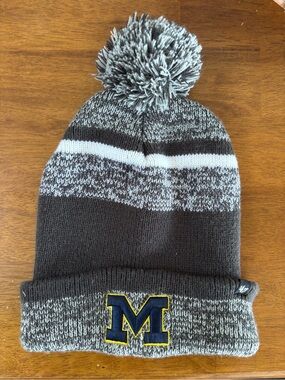 University M Logo Gray Pom Beanie - Men's Winter Hat